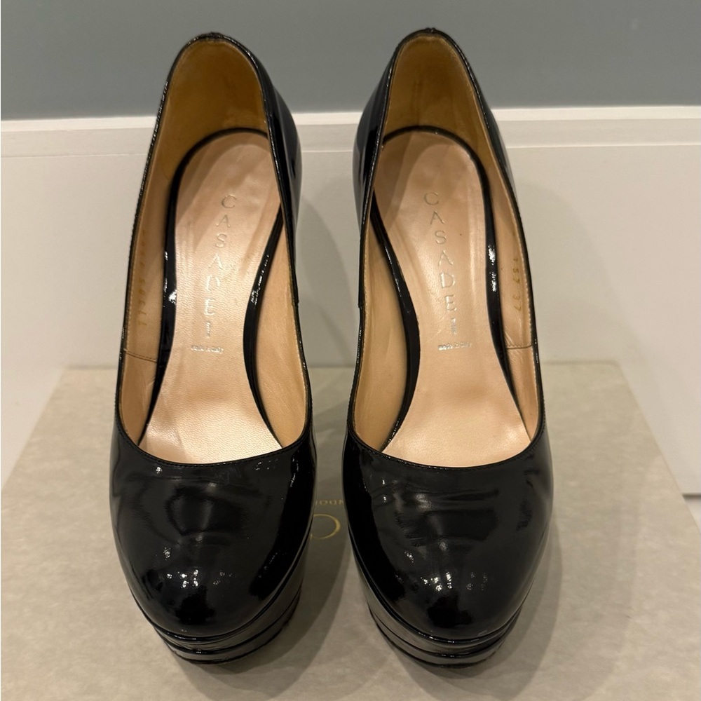 Casadei Black Patent Leather Platform Heels | Size 37 / 7